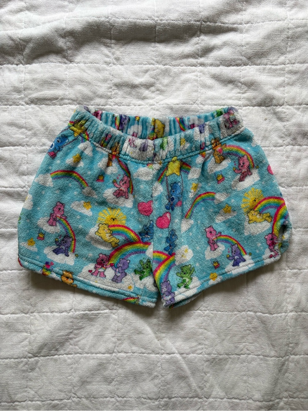 Care Bears Vintage Paper Tag Colorful Fuzzy Shorts Big Kids 14